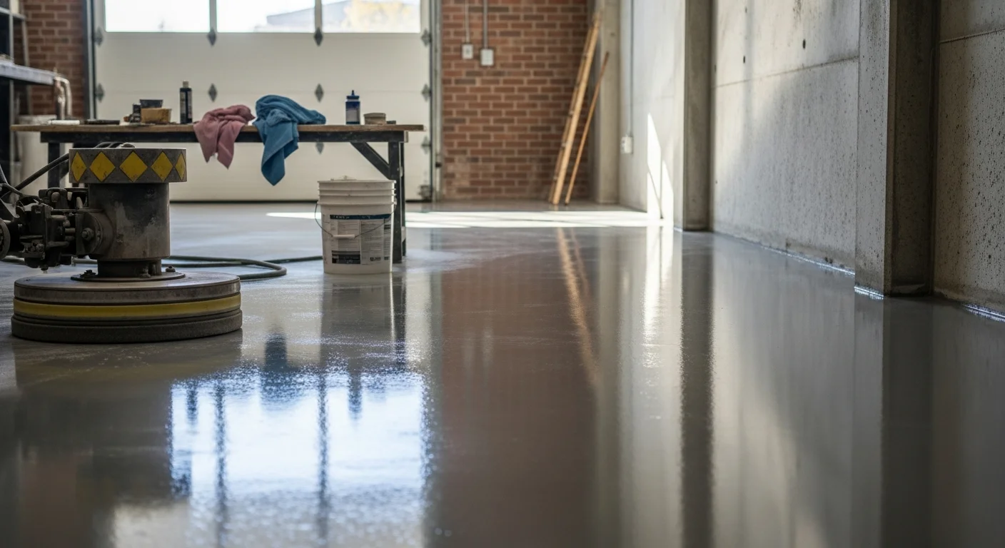Polished concrete floor with a glossy finish in a garage
