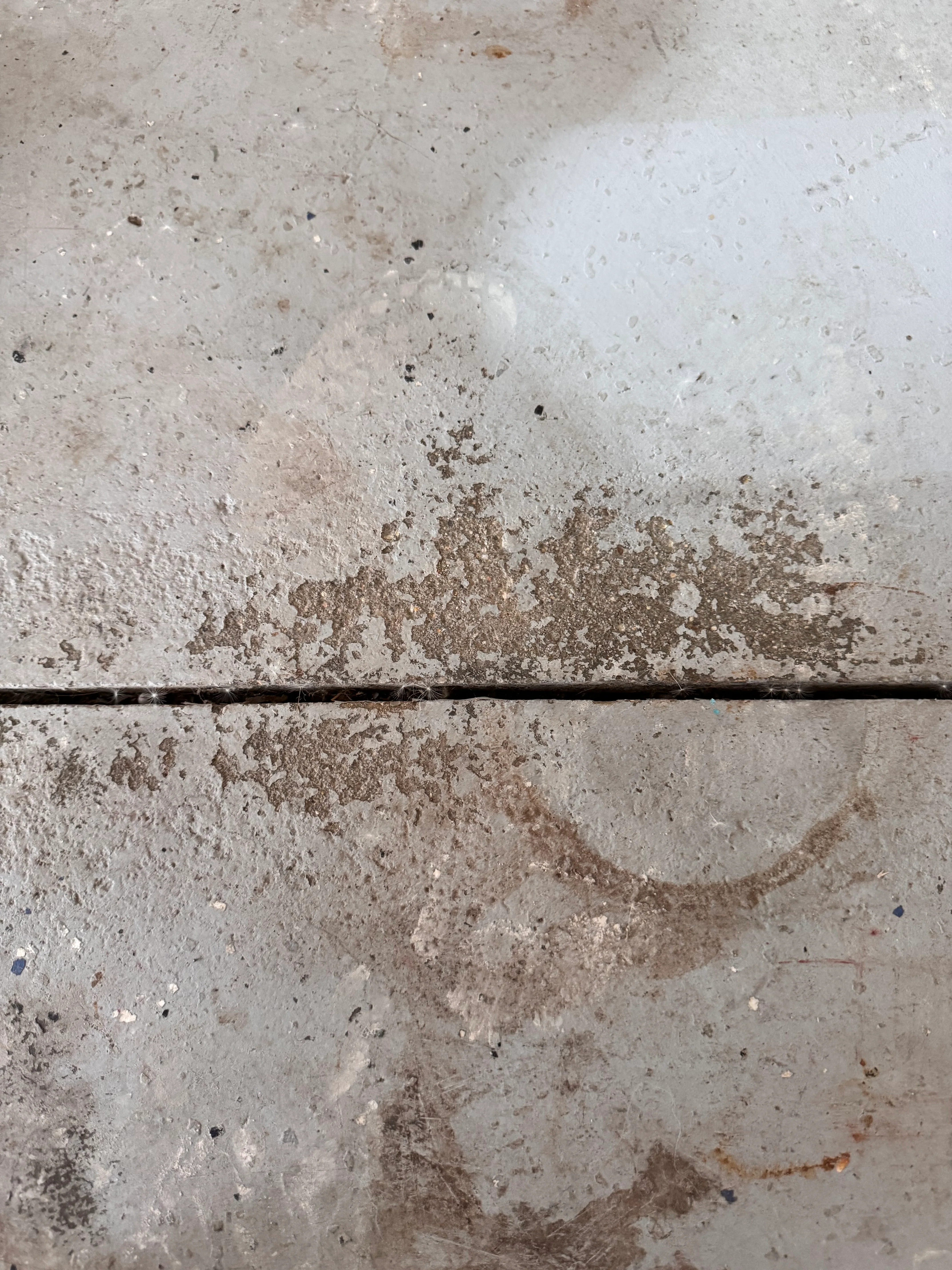 Concrete floor with grinding marks and preparation work for epoxy coating application