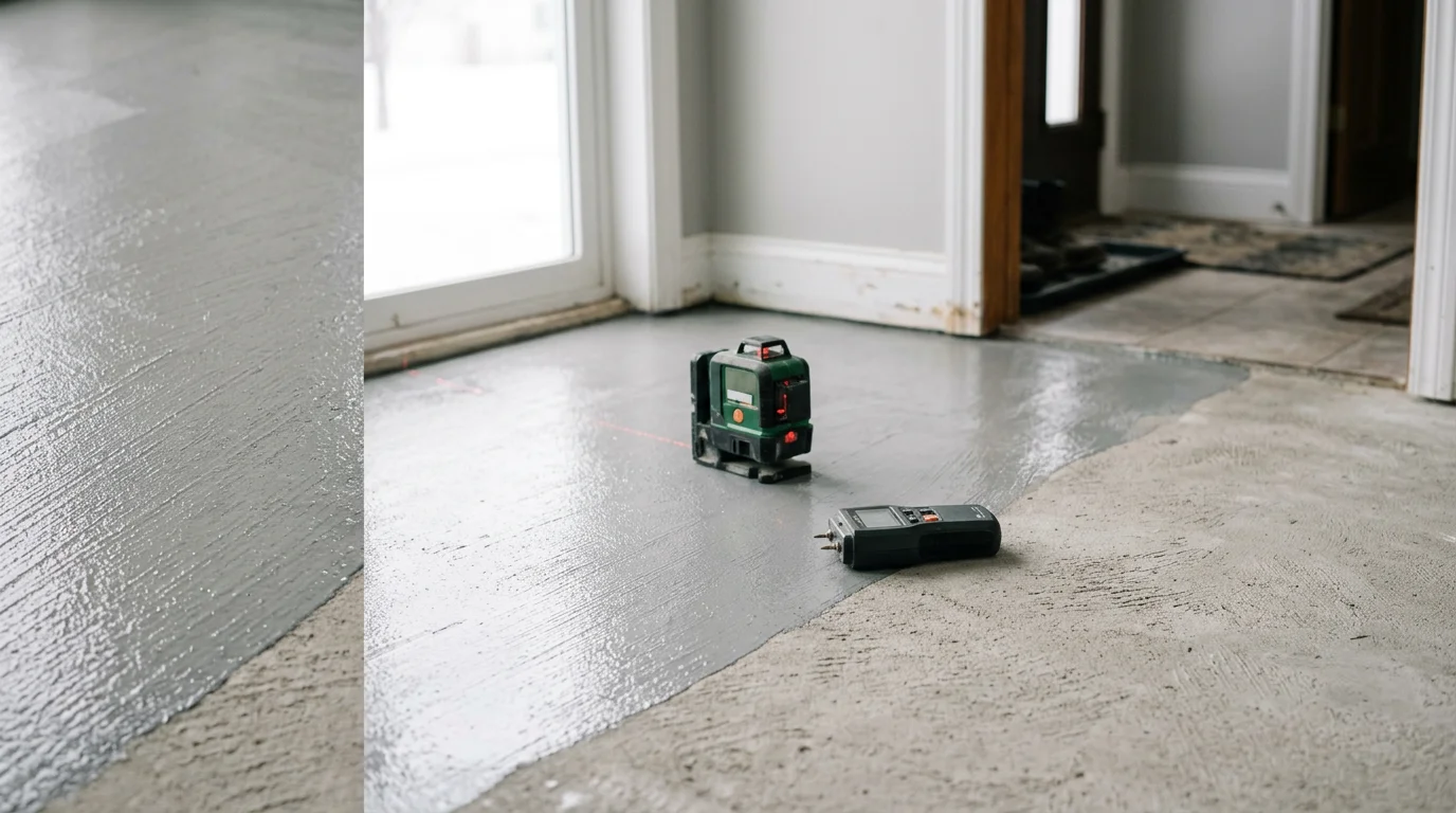 Newly installed flooring in a Rochester, MN home with clean seams and a smooth surface throughout the main living area. A Med City Epoxy flooring installation project showing finished results in a southeast Minnesota residential space.